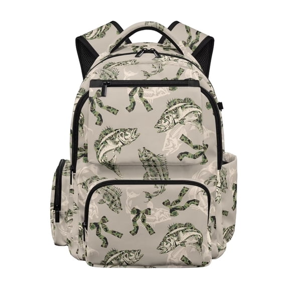 Binienty Fish Camo Kids Girls School Backpack Age 8-10 Heavy Duty 17 Inch Bookbag with Laptop Compartment Rucksack Back to School Gifts for Students