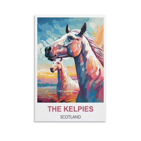 UENPHN The Kelpies Scotland Vintage Travel Poster 08X12inch(20X30cm)Canvas wall posters and art prints modern home bedroom decor posters