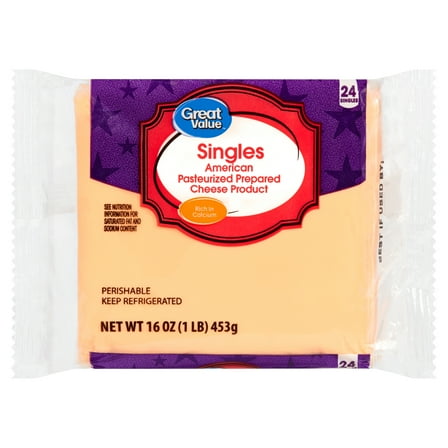 Great Value Individually Plastic Wrapped Singles American Cheese Product, 16 oz, 24 Slices