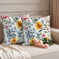 thumbnail image 2 of Retro Flower Outdoor Waterproof Pillow Covers, Green Eucalyptus Colorful Floral Painting Decorative Square Throw Pillowcase Sofa Cushion Sham for Patio/Couch/Chair, 24"x24" 2 Pack, 2 of 8