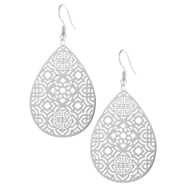 Silver Pear Shaped Moroccan Filigree Laser Cut Earrings - Walmart.com