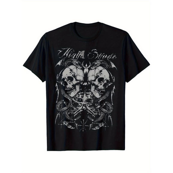 Men's Gothic Dark Skull and Snake Graphic T-Shirt