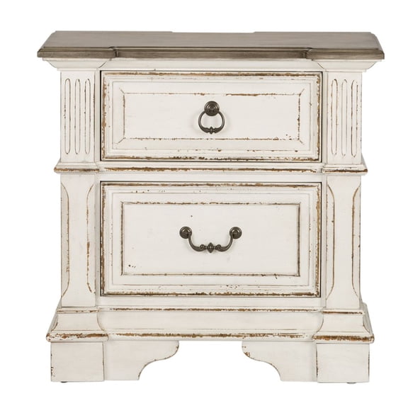 Abbey Park White 2 Drawer Night Stand w/ Charging Station