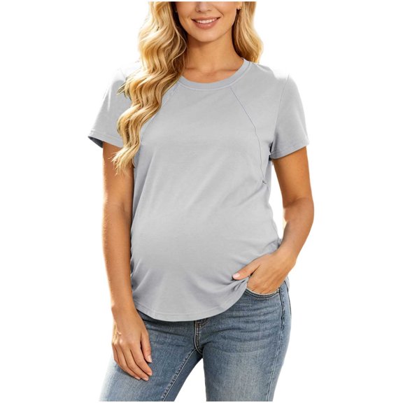 LckLvx Womens Nursing Breastfeeding Tops Maternity Short Sleeve Hidden Zipper Casual Tees