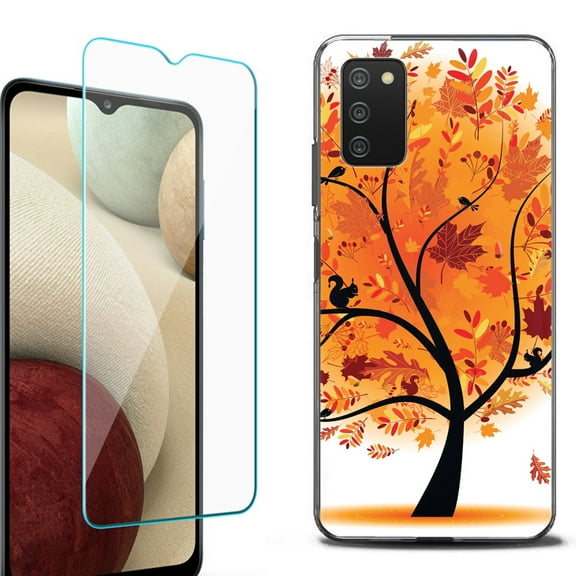 Slim-Fit Protective Fashion Phone Case (Black) for Samsung Galaxy A03s, with Tempered Glass Screen Protector, by OneToughShield ® - Golden Tree