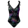thumbnail image 2 of Gibobby Traje de baño sexy de una pieza Traje de baño con estampado de flores y cuello en V para mujer Conjuntos de bikini con falda y delantal(Morado,G), 2 of 4