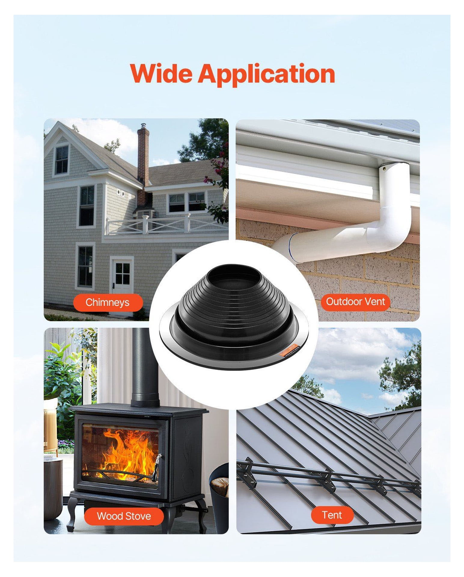 Roof Pipe Flashing Boots 2-Pack - 6-11 Inch Pipe - High Temp EPDM - Metal Roof Leak Seal - Black Flexible Vent Boot for Chimneys & Vents