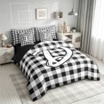 thumbnail image 2 of meiyoeat Graffiti Letter D Twin Bedding for Kids, Checkered Grid Bedding Comforter Set for Bedroom, Black White, Black Reversible, 7 Pieces, 2 of 6