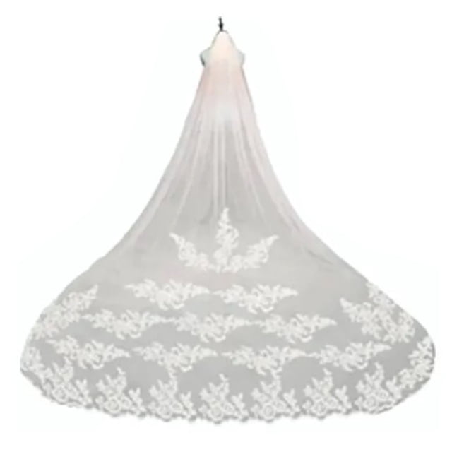 Bridal Drop Veil, Beautiful Embroidery Polyester Fiber Lace Bridal Veil for Performances White,Ivory Tint