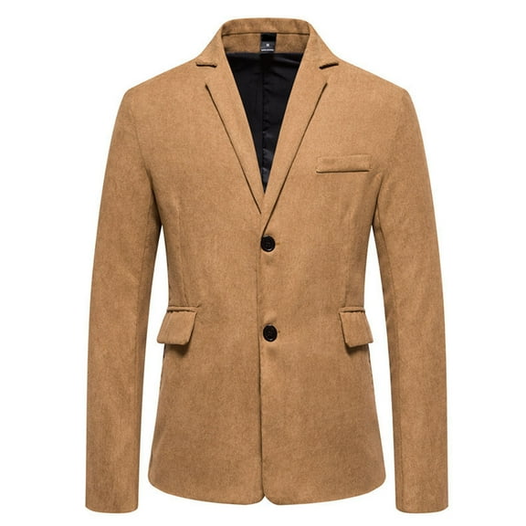 BSDJILFG Blazers for Men Vintage Corduroy Jacket Stand Collar Two-Button Single Breasted Slim Fit Suit Jacket