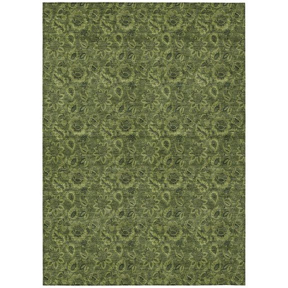 HomeRoots 580532 3 x 5 ft. Floral Washable Indoor & Outdoor Rectangle Area Rug, Olive Green & Fern Green