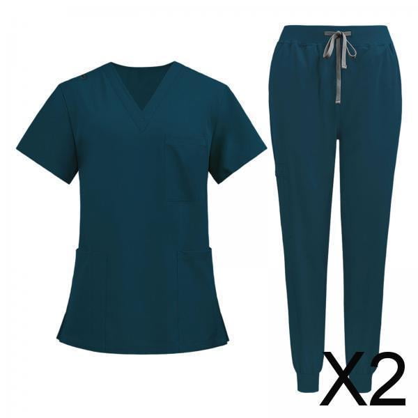 2x Conjunto De Uniforme De Enfermería, Pantalones Y Parte , Uniforme De Enfermería, Ropa De Trabajo, Talla S, Azul