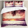 thumbnail image 3 of Palm Tree Duvet Cover Set Twin Size, Tropical Beach under Shadows at Sunset Ocean Waves Serenity of Paradise in Nature, Decorative 2 Piece Bedding Set with 1 Pillow Sham, Yellow, by Ambesonne, 3 of 3