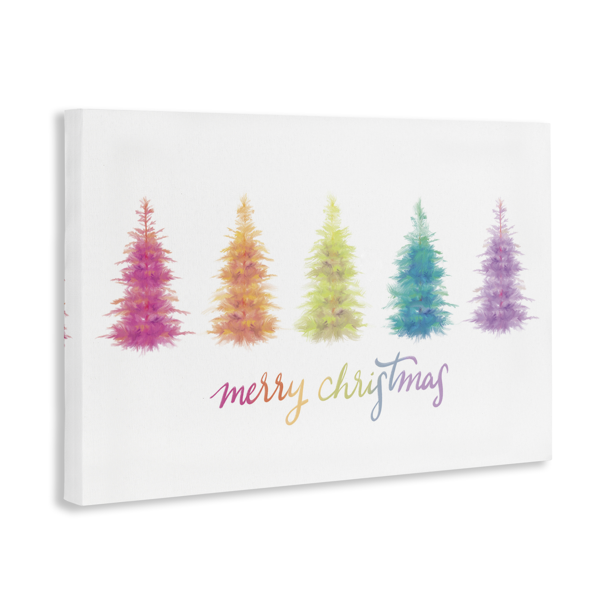 Stupell Industries Rainbow Christmas Trees Holiday Painting Gallery Wrapped Canvas Art Print Wall Art, 45 x 30