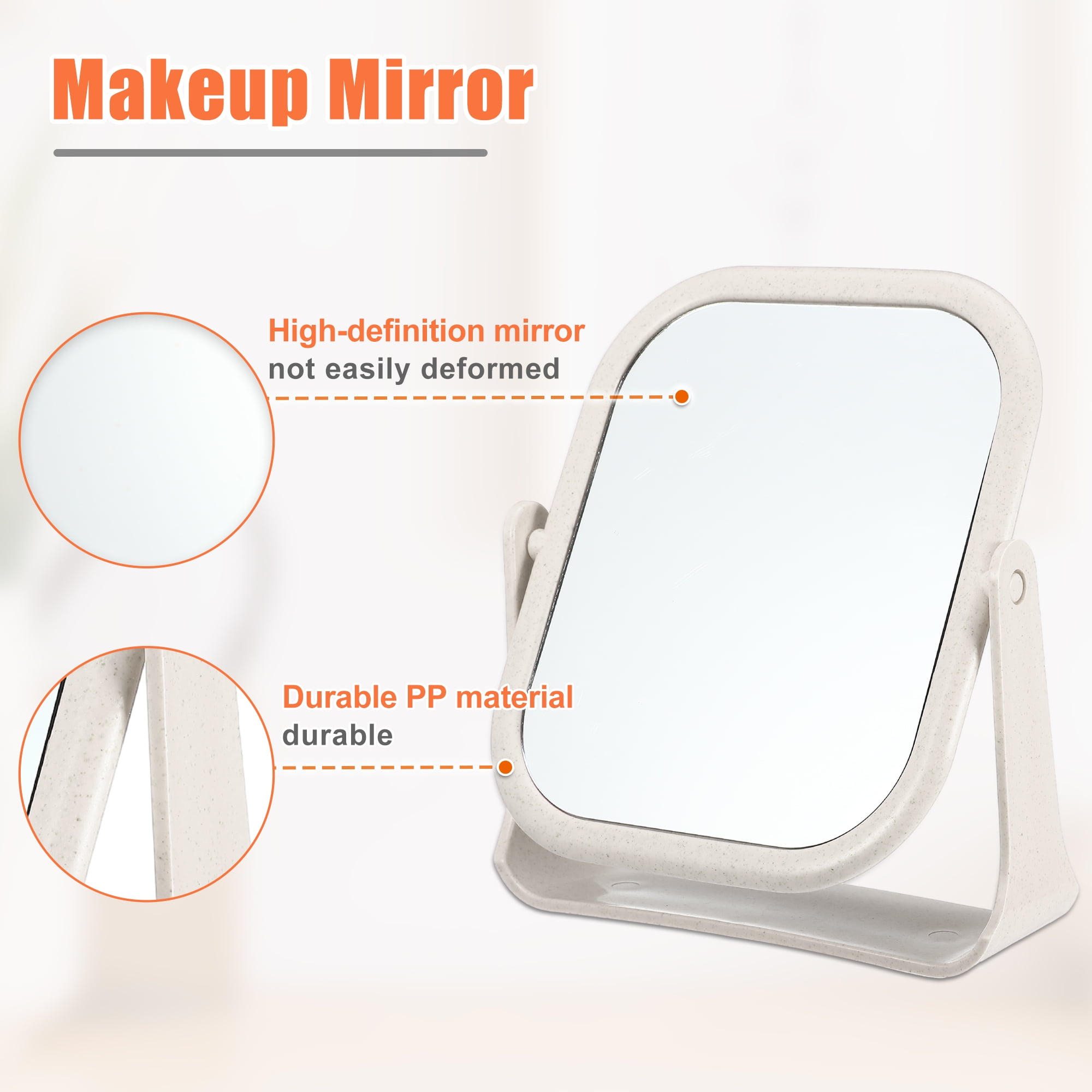 Unique Bargains Plastic Makeup Mirror Double Sided 360 Rotating Beige
