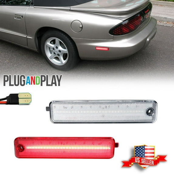 GTINTHEBOX Clear Rear Bumper Red LED Side Marker Lights For 1993-2002 Pontiac Firebird Trans AM