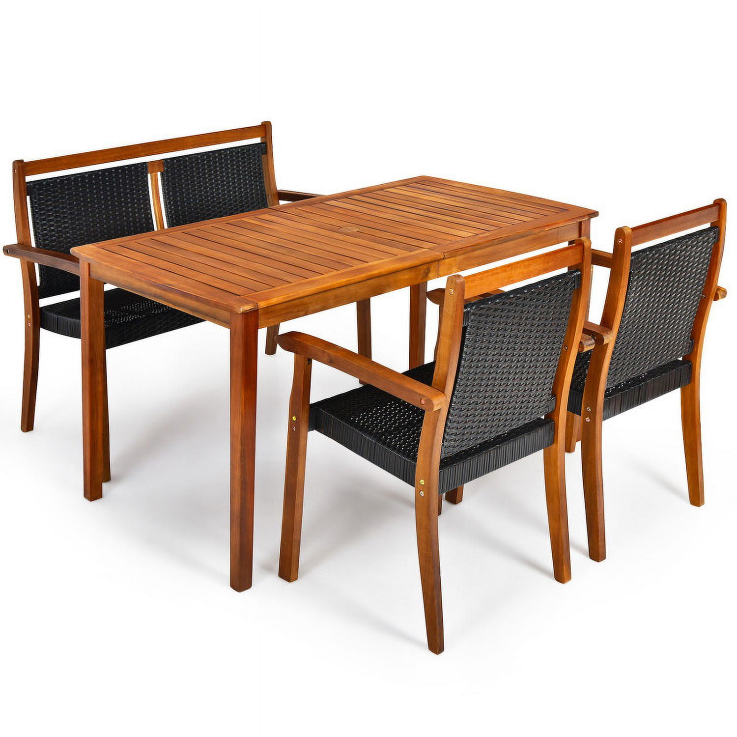 Aimee Lii 4 Pieces Acacia Wood Patio Rattan Dining Furniture Set, Outdoor Patio Furniture Aimee Lii 4 Pieces Acacia Wood Patio Rattan Dining Furniture Set, Outdoor Patio Furniture