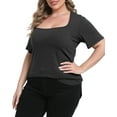 thumbnail image 4 of Gocolloa Womens Plus Size Tops Tunic Sexy Square Neck Short Sleeve Shirts Summer Loose Fit Dressy Casual Blouse Black 3X, 4 of 6