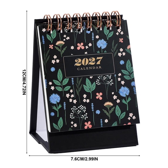 2027 Small Desktop Calendar, English Standing Desk Calendar Monthly Table Planner, Portable Paper Schedule Organizer for Home Office, Black