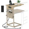 C Shaped End Table with Charging Station Adjustable Height Side Table for Couch Small Sofa Table with Storage Bag Slide Under Sofa TV Tray Snack Arm Tables for Living Room Bedroom Br