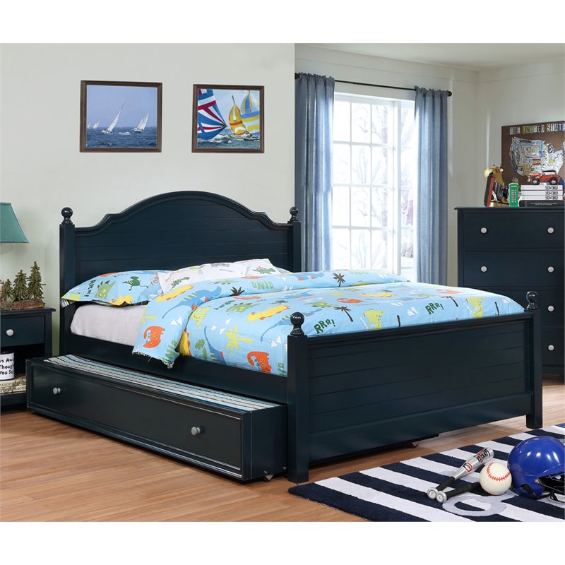 Furniture of America Poppy Full Panel Kids Bed with Trundle in Blue