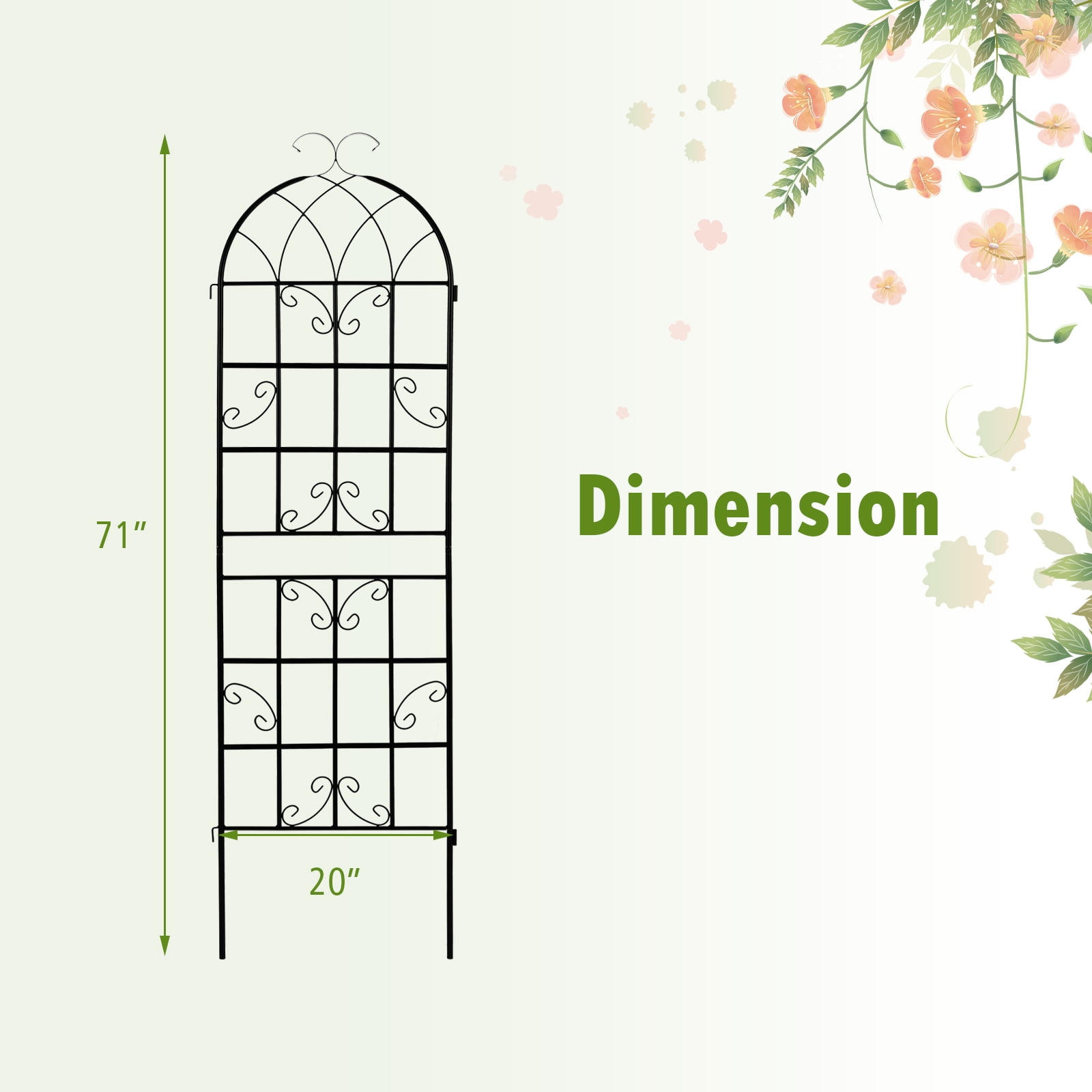 Costway 71" Tall Metal Garden Trellis for Climbing Plants 2 Pack Fence Panels Retro