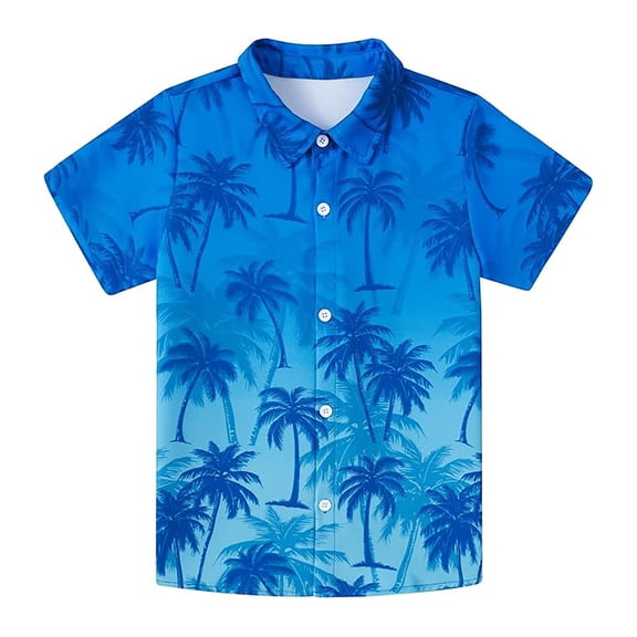 Bysome Tees for Girls Tree Print Short Sleeve Lapel Neck Tops Summer Breathable Girl T-Shirt Size 3-4 Years Blue