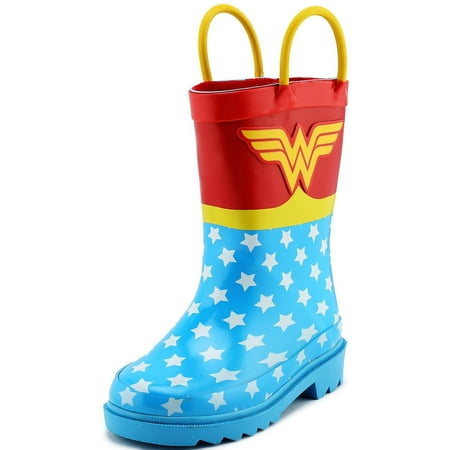 DC Comics Children's Girls' Wonder Woman Printed Waterproof Easy-On Rubber Rain Boots (Toddler/Little Kids) 