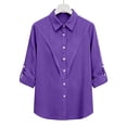 thumbnail image 5 of Dazajoo Women Button Down Blouses Long Sleeve Lapel Collar Shirts Casual Solid Color Classic Tees,Purple,L, 5 of 7