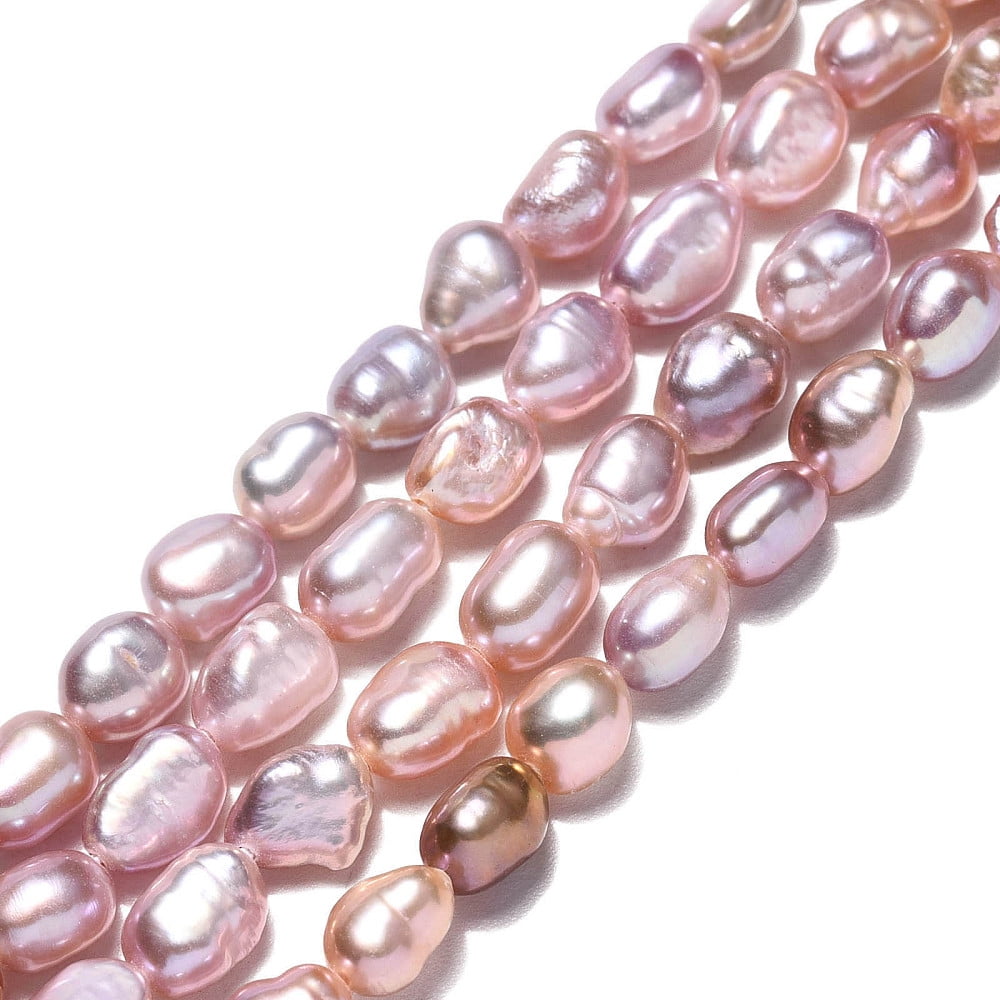 Natural Cultured Freshwater Pearl Beads Strands Two Sides Polished Nuggets Rosy Brown 6.5~9x5.5~6.5mm Hole: 0.7mm about 47pcs/strand 13.82 inch(35.1cm)