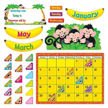 Monkeys Calendar - Trend Enterprises 8340 18.25 x 31 in. Monkey Mischief Calendar Bulletin Board Set, 100 Piece