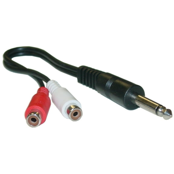 Cable Wholesale 30S1-16260 0.25 in. Mono Phono to Dual RCA Adapter with 0.25 Mono Male to Dual RCA Female, 6 in.