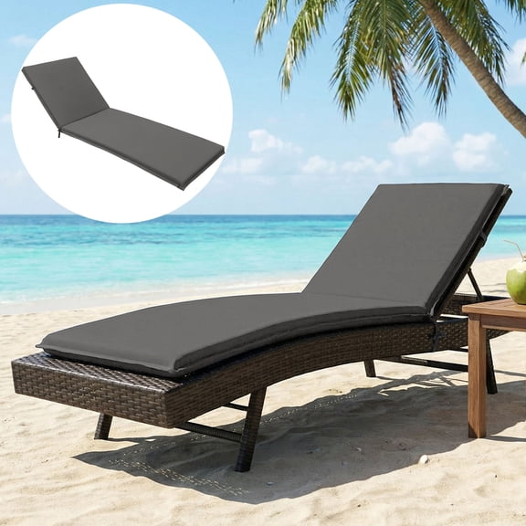 JIAN YA NA Outdoor Chaise Lounge Cushion 76" x 23", Waterproof Patio Chair Pads with TPU Coated, Fixing Straps & Removable Outer Cover (1-Piece, Dark Gray)