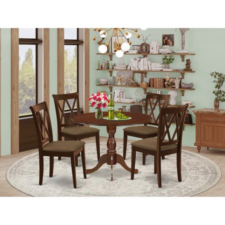 East West Furniture Dublin 5-piece Wood Dining Set with Linen Seat in Mahogany