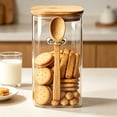 thumbnail image 5 of Yomiee Glass Jars with Bamboo Lids & Spoon, 53oz Pantry Airtight Storage Containers | Glass Kitchen Canisters, Food Storage Containers for Pantry with Wood Lids for Coffee, Tea, Sugar, Pasta, 5 of 6