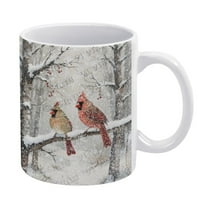 Novelty Coffee Mug - Winter Red Bird Ceramic Mug Coffee Mug with Gift Box Latte Mug Coffee Cup, 330 ml / 11 oz White