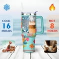 thumbnail image 4 of 40oz Pioneer Colorful Floral Stainless Steel Flip Straw Tumbler with Lid and Straw Spill Proof Travel Cup Double Wall Vacuum Insulated Coffee Mug with Handle Greenish-blue, 4 of 7