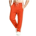 thumbnail image 2 of Men's Fleece Lined Striped Sweatpants - Open Bottom Athletic Gym Lounge Pants,Orange,Medium, 2 of 7