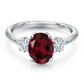 thumbnail image 3 of Gem Stone King 925 Sterling Silver Red Rhodolite Garnet and White Moissanite Engagement Ring for Women | 2.46 Cttw | Oval 9X7MM | Gemstone January Birthstone | Size 6, 3 of 7