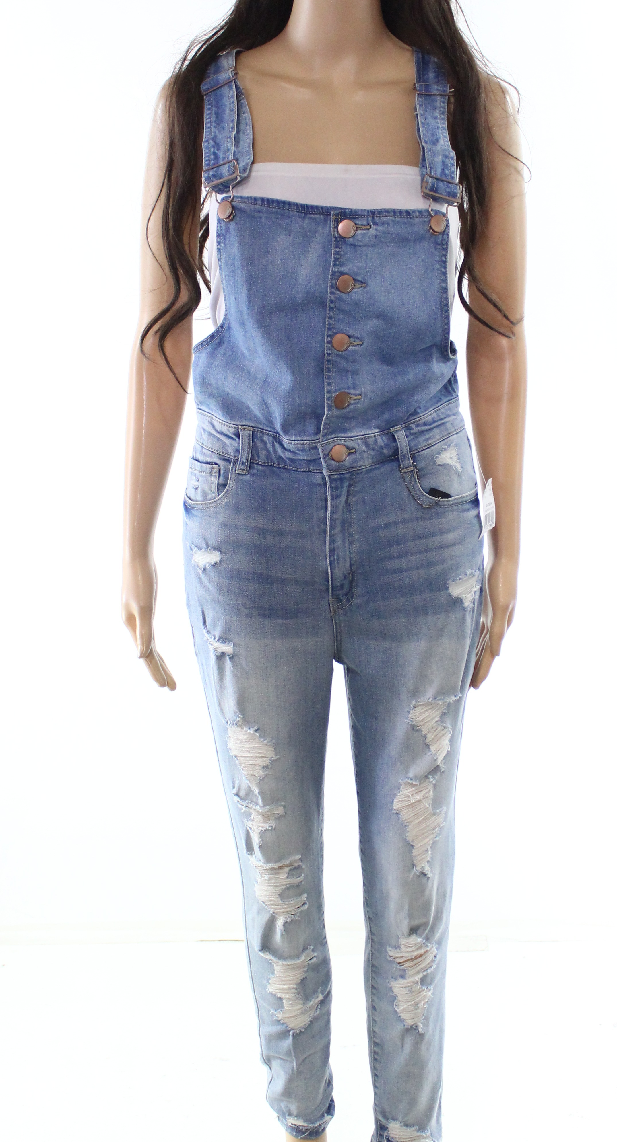 Dollhouse Junior Stretch Distressed Denim Overalls 11