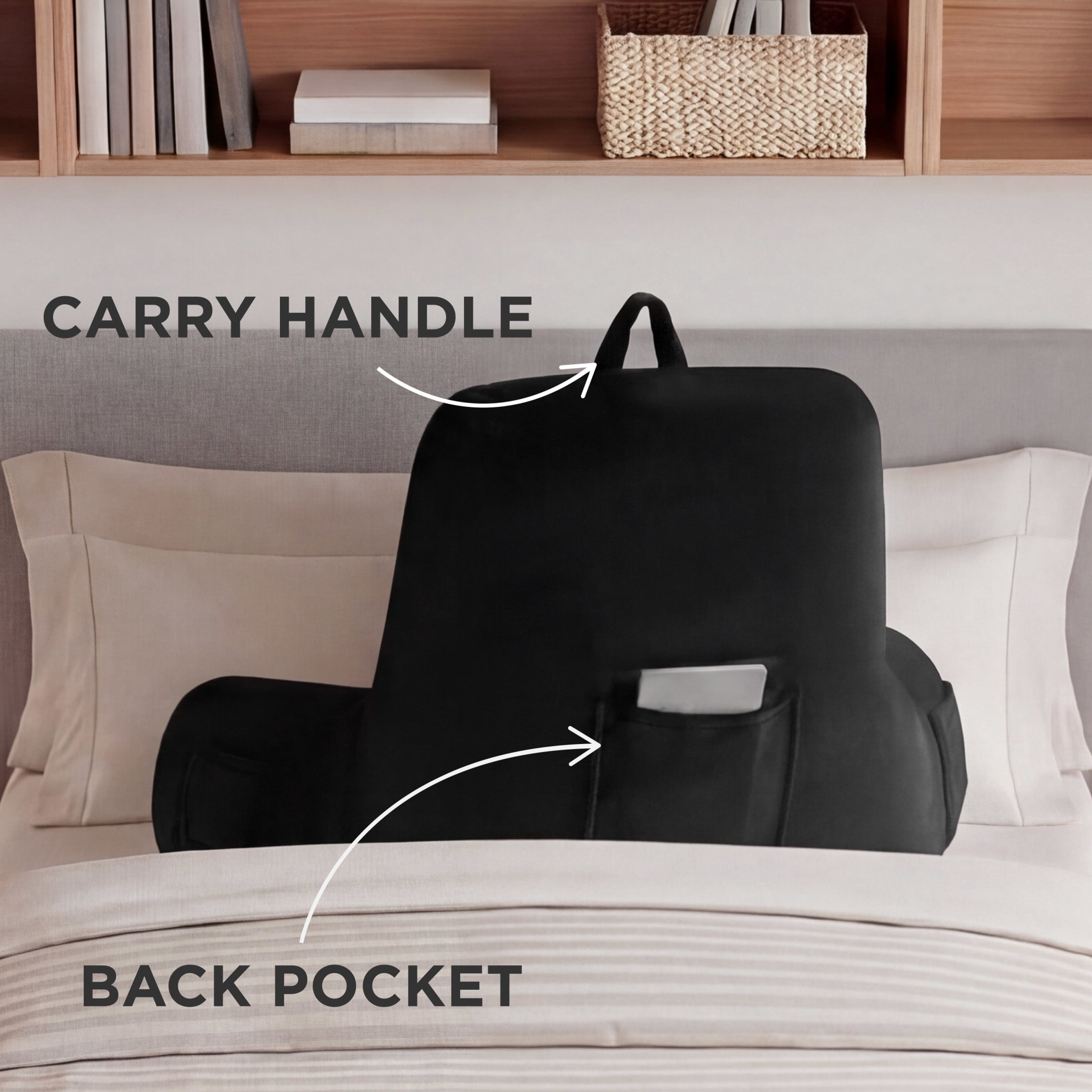 The Sheet Lab Plush Backrest Pillow, Black, 29" x 24.5" x 10.5"