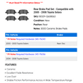 thumbnail image 2 of Rear Brake Pad Set - Compatible with 2000 - 2008 Toyota Solara 2001 2002 2003 2004 2005 2006 2007, 2 of 2