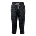 thumbnail image 4 of KDFJPTH Women's Camo Print Capri Pants Elastic Drawstring Waist Casual Everyday Trousers with Side Slit Black L, 4 of 4
