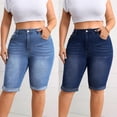 thumbnail image 6 of vigerkar Womens Plus Size Jean Shorts High Waisted Stretchy Midi Bermuda Denim Shorts (Light Blue, 0XL), 6 of 9