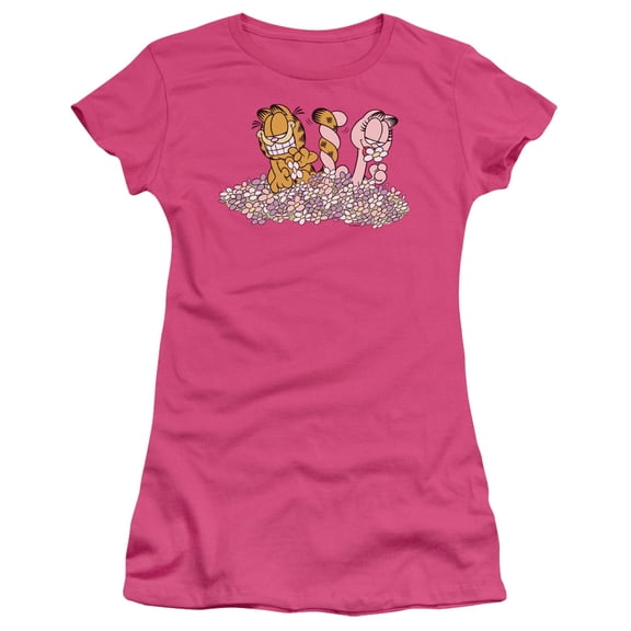 Garfield Chicks Dig Flower S/S Junior Women's T-Shirt Sheer Hot Pink