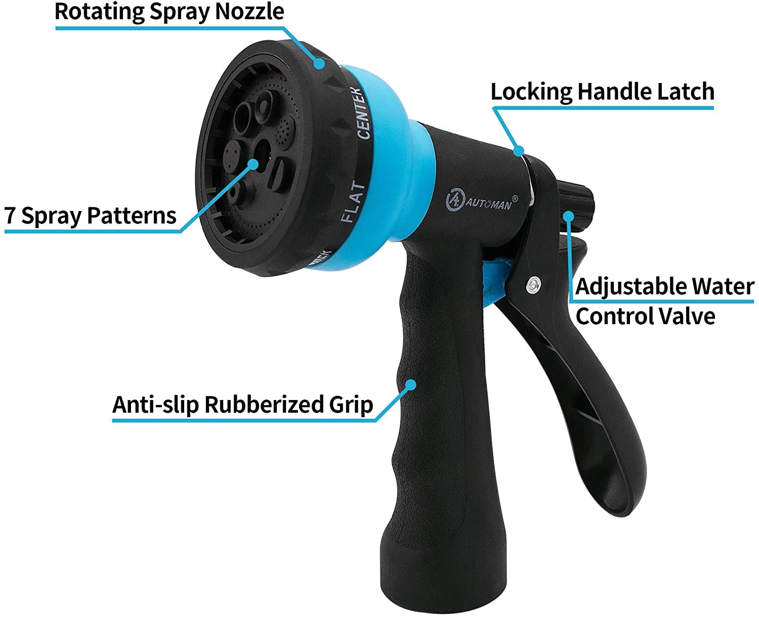 AUTOMAN EVA Recoil Garden Hose 25ft - Includes 7 Pattern Spray Nozzle, Corrosion Resistant Garden Coil Hose. Blue