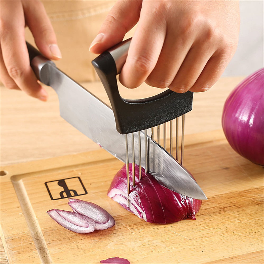 Stainless Steel Kitchen Use Onion Slicer Vegetable Tomato Holders Cutter Gadget