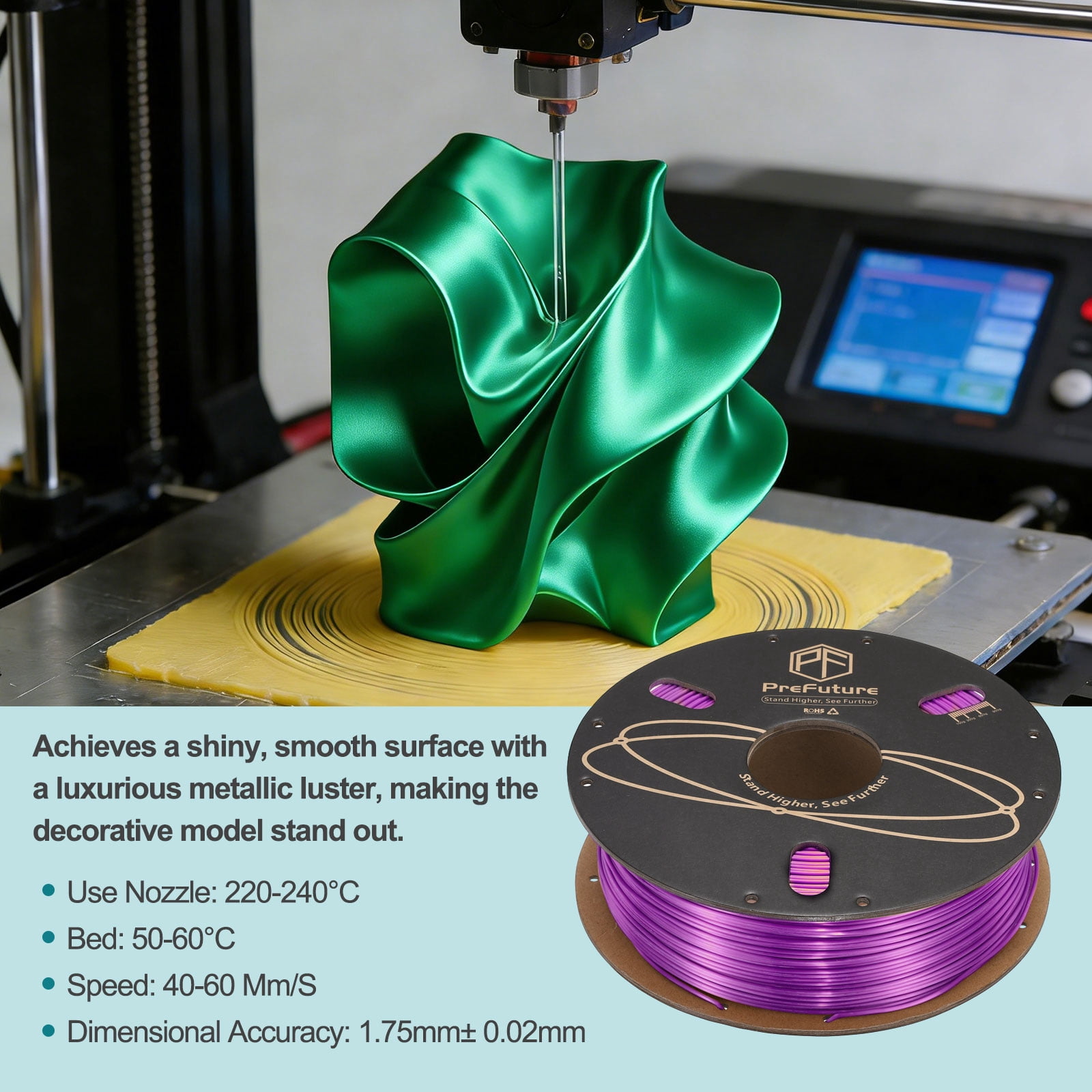 Uxcell Silk PLA Filament 1.75mm 1KG/2.2LB High Shine 3D Printer Filament, Enhanced Toughness, Dimensional Accuracy +/- 0.02mm for 3D Printer, Purple