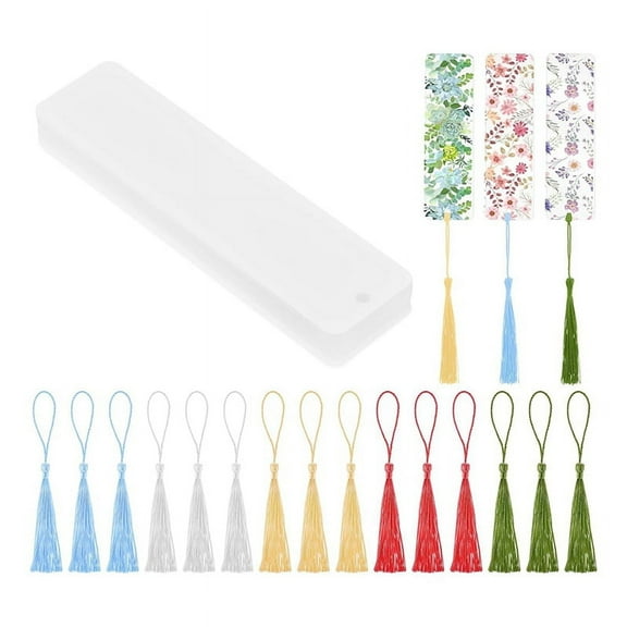 15 Pieces Blank Clear Acrylic Bookmarks with Hanging String, Clear Acrylic Bookmarks with Hanging String