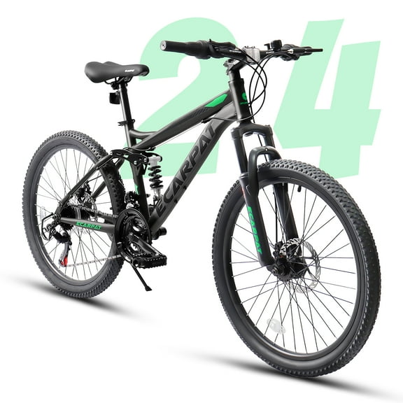 24 Inch Mountain Bike, 21-Speed Disc Brake, Front Fork Rear Shock Absorber Carbon Steel Frame Mountain Bike, Mens Womens Trail Commuter City Bicycles